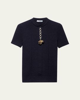 Prada Short-Sleeve Knit Sweater with Pendants