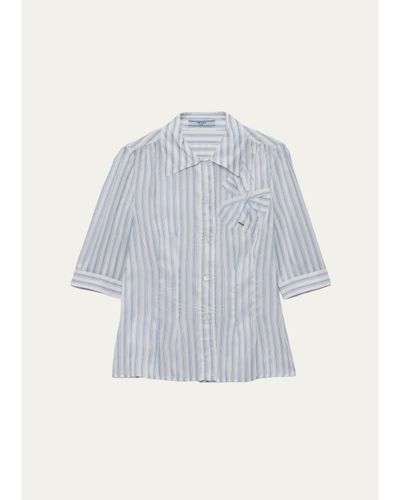Prada Striped Cupro Short-Sleeve Shirt