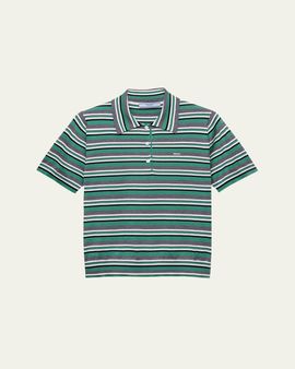 Prada Striped Silk-Cotton Short-Sleeve Polo Shirt