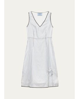 Prada Striped V-Neck Midi Dress