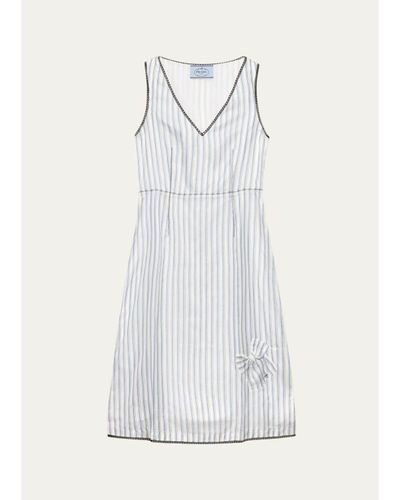 Prada Striped V-Neck Midi Dress