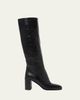 Prada Triangle Logo Leather Block-Heel Knee Boots - 1
