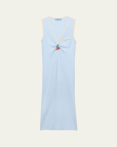 Prada V-Neck Beaded Charm Cotton Rib Dress