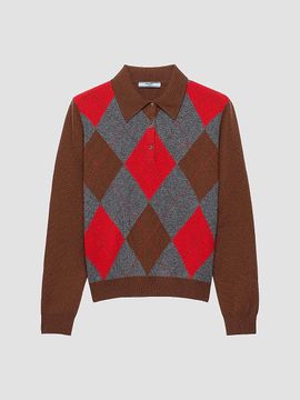Prada Women's Argyle Cashmere Polo Sweater