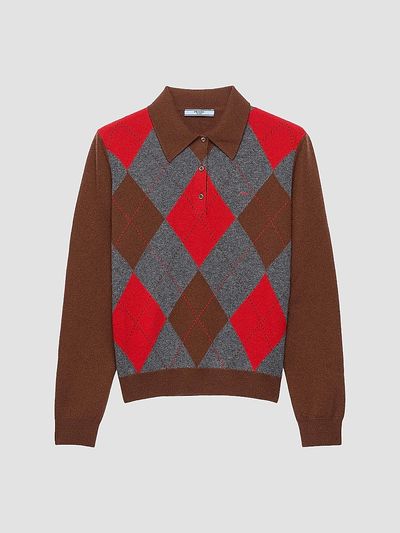 Prada Women's Argyle Cashmere Polo Sweater
