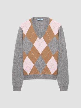 Prada Women's Argyle Cashmere V-Neck Sweater