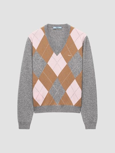 Prada Women's Argyle Cashmere V-Neck Sweater