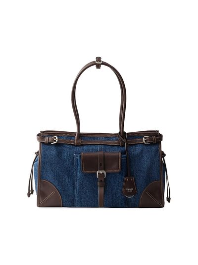 Prada Women's Bonnie Large Denim and Leather Top Handle Bag