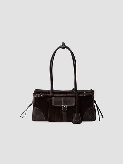 Prada Women's Bonnie Medium Corduroy and Leather Top Handle Bag