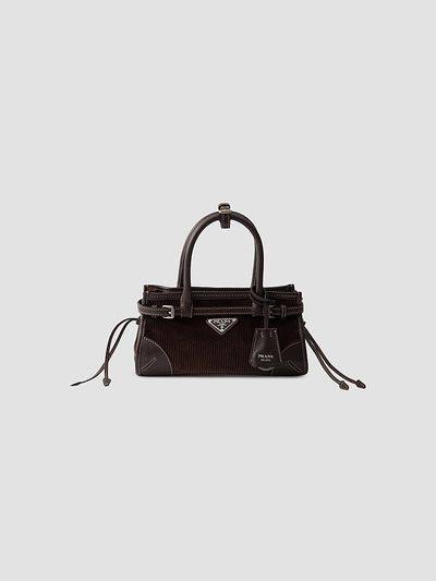 Prada Women's Bonnie Small Corduroy and Leather Top Handle Bag