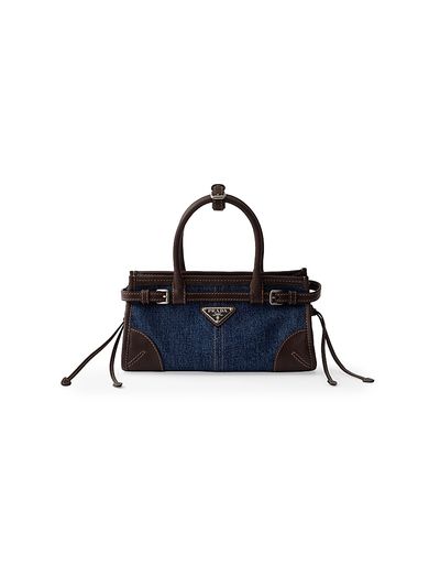 Prada Women's Bonnie Small Denim and Leather Top Handle Bag