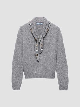 Prada Women's Cashmere Crew-Neck Sweater with Scarf