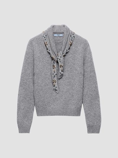 Prada Women's Cashmere Crew-Neck Sweater with Scarf