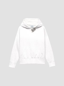 Prada Women's Cotton Fleece Hoodie with Jewel Brooch