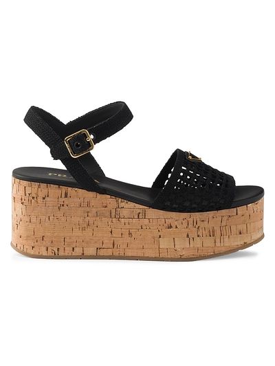 Prada Women's Crochet Wedge Platform Sandals