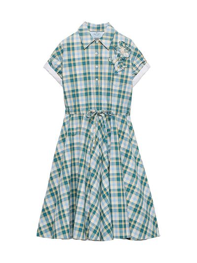 Prada Women's Embroidered Checked Cotton Dress