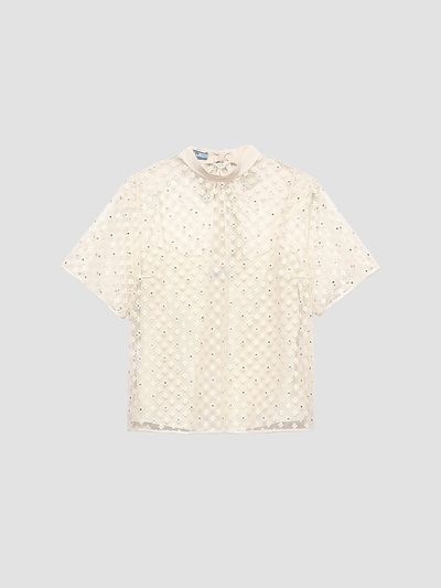 Prada Women's Embroidered Lace Top