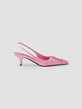 Prada Women's Embroidered Satin Slingback Pumps