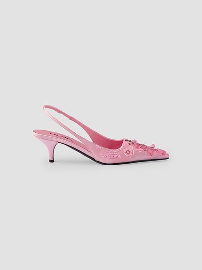Prada Women's Embroidered Satin Slingback Pumps