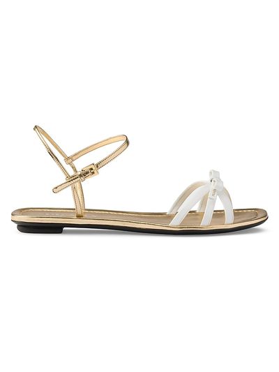 Prada Women's Flat Patent and Metallic Leather Sandals