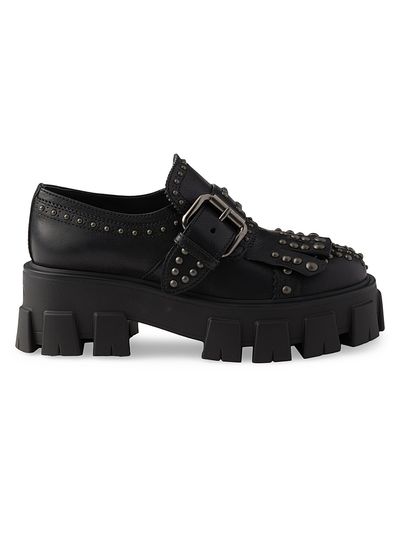 Prada Women's Monolith Studded Leather Loafers