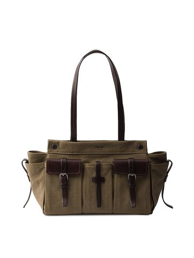 Prada Women's Route Large Canvas and Leather Tote Bag