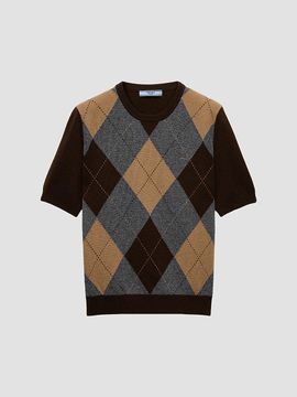 Prada Women's Short-Sleeved Argyle Cashmere Sweater