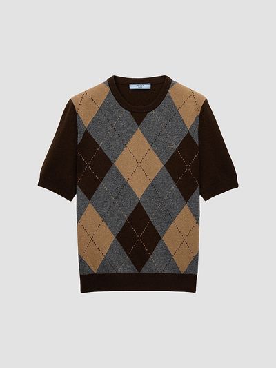 Prada Women's Short-Sleeved Argyle Cashmere Sweater