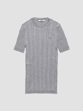 Prada Women's Short-Sleeved Ribbed Knit Cotton Sweater