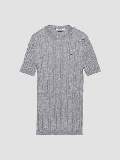 Prada Women's Short-Sleeved Ribbed Knit Cotton Sweater