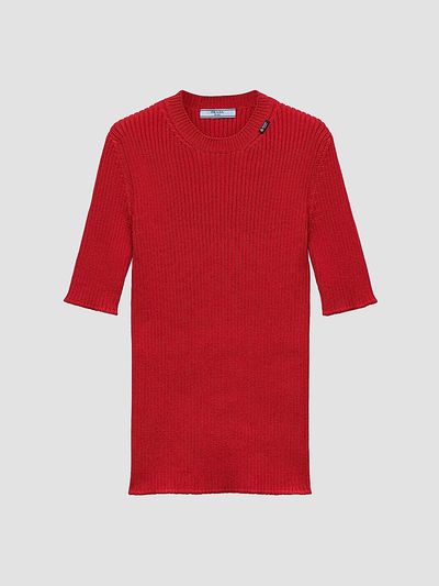 Prada Women's Short-Sleeved Ribbed Knit Wool Sweater