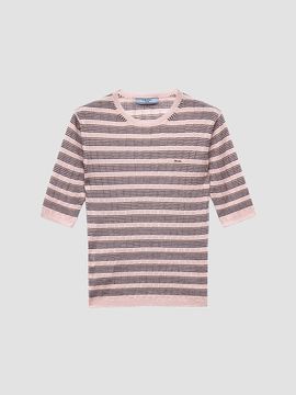 Prada Women's Short-Sleeved Striped Cashmere and Silk Sweater