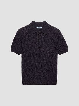 Prada Women's Short-Sleeved Wool and Mouliné Cashmere Polo Sweater