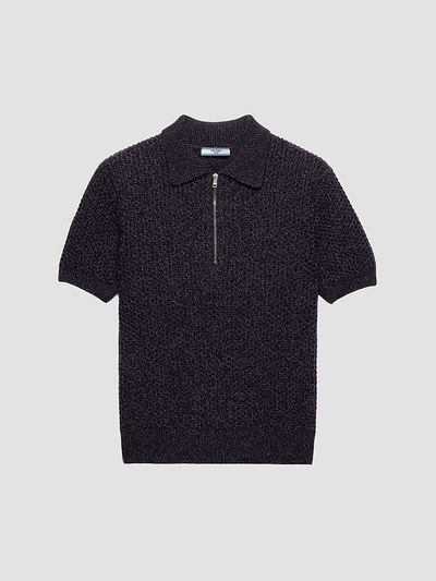 Prada Women's Short-Sleeved Wool and Mouliné Cashmere Polo Sweater
