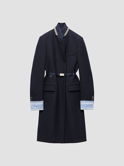 Prada Women's Single-Breasted Embroidered Double Wool Coat