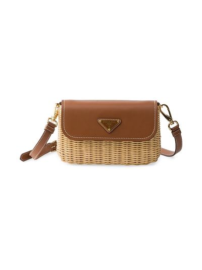 Prada Women's Small Wicker and Leather Shoulder Bag