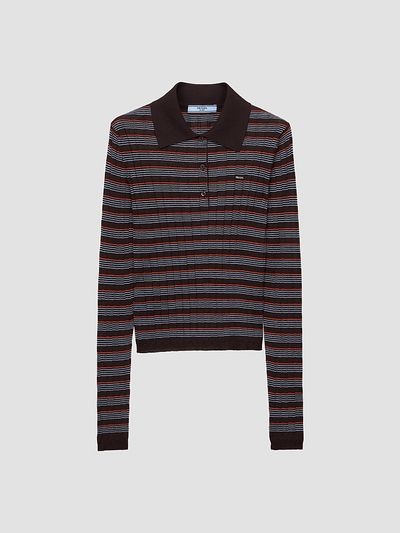 Prada Women's Striped Cashmere and Silk Polo Shirt