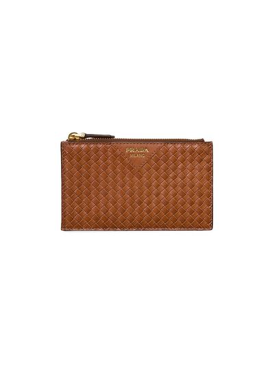 Prada Women's Woven Madras Leather Card Holder