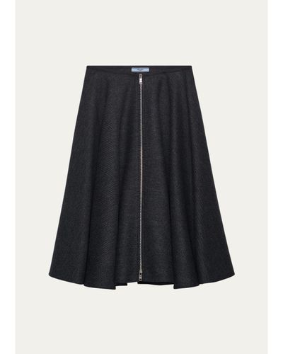Prada Wool A-Line Midi Skirt