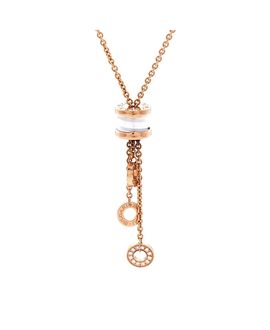 Pre-owned Bvlgari Pre-Owned Bvlgari B. Zero1 3 Charm Necklace 18K Rose Gold and Ceramic and Diamonds, 17.5