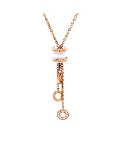 Pre-owned Bvlgari Pre-Owned Bvlgari B. Zero1 3 Charm Necklace 18K Rose Gold and Ceramic and Diamonds, 17.5