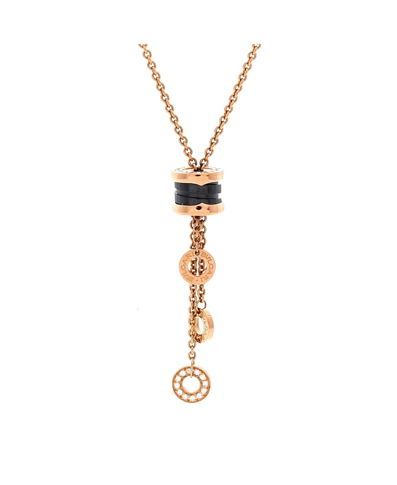Pre-owned Bvlgari Pre-Owned Bvlgari B. Zero1 3 Charm Necklace 18K Rose Gold and Ceramic and Diamonds, 18