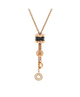 Pre-owned Bvlgari Pre-Owned Bvlgari B. Zero1 3 Charm Necklace 18K Rose Gold and Ceramic and Diamonds, 18