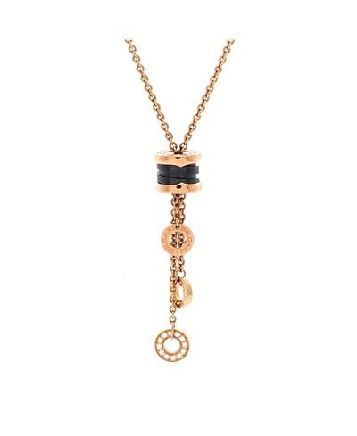 Pre-owned Bvlgari Pre-Owned Bvlgari B. Zero1 3 Charm Necklace 18K Rose Gold and Ceramic and Diamonds, 18