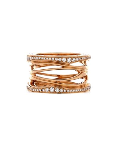 Pre-owned Bvlgari Pre-Owned Bvlgari B. Zero1 Design Legend Zaha Hadid Four Band Ring 18K Rose Gold with Diamonds