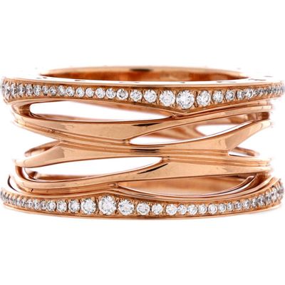 Pre-Owned Bvlgari Pre-Owned Bvlgari B.Zero1 Design Legend Zaha Hadid Four Band Ring 18K Rose Gold with Diamonds