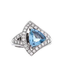 Pre-owned Bvlgari Pre-Owned Bvlgari Divas' Dream Openwork Ring 18K White Gold with Diamonds and Aquamarine
