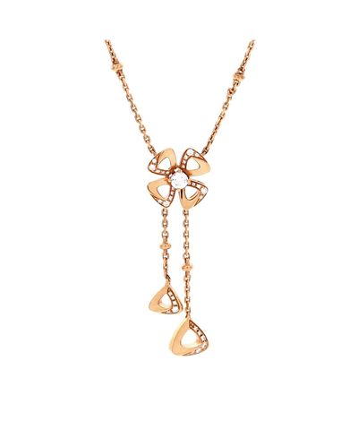 Pre-owned Bvlgari Pre-Owned Bvlgari Fiorever Drop Pendant Necklace 18K Rose Gold and Diamonds, 17.25