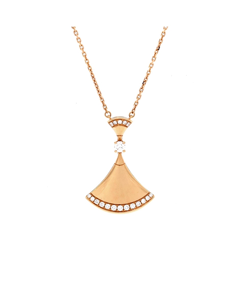 Pre-owned Bvlgari Pre-Owned Bvlgari Large Divas' Dream Pendant Necklace 18K Rose Gold with Diamonds, 17