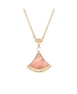 Pre-owned Bvlgari Pre-Owned Bvlgari Large Divas' Dream Pendant Necklace 18K Rose Gold with Pink Opal and Diamonds, 0.7